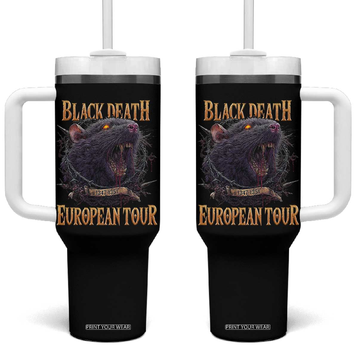 Black Death European Tour Tumbler With Handle Plague Rat Medieval History Alternative Art TS10 One Size: 40 oz Black Print Your Wear