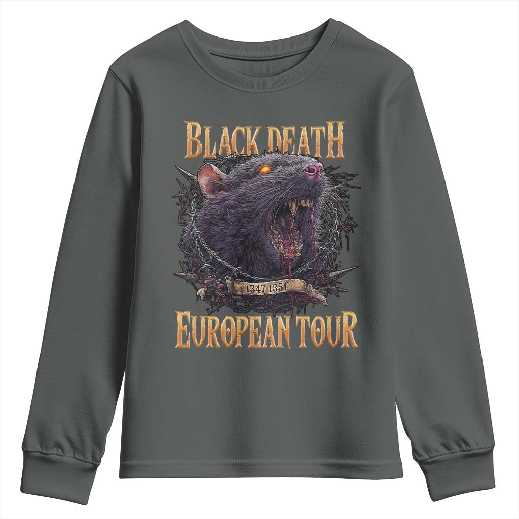Black Death European Tour Youth Sweatshirt Plague Rat Medieval History Alternative Art TS10 Dark Heather Print Your Wear