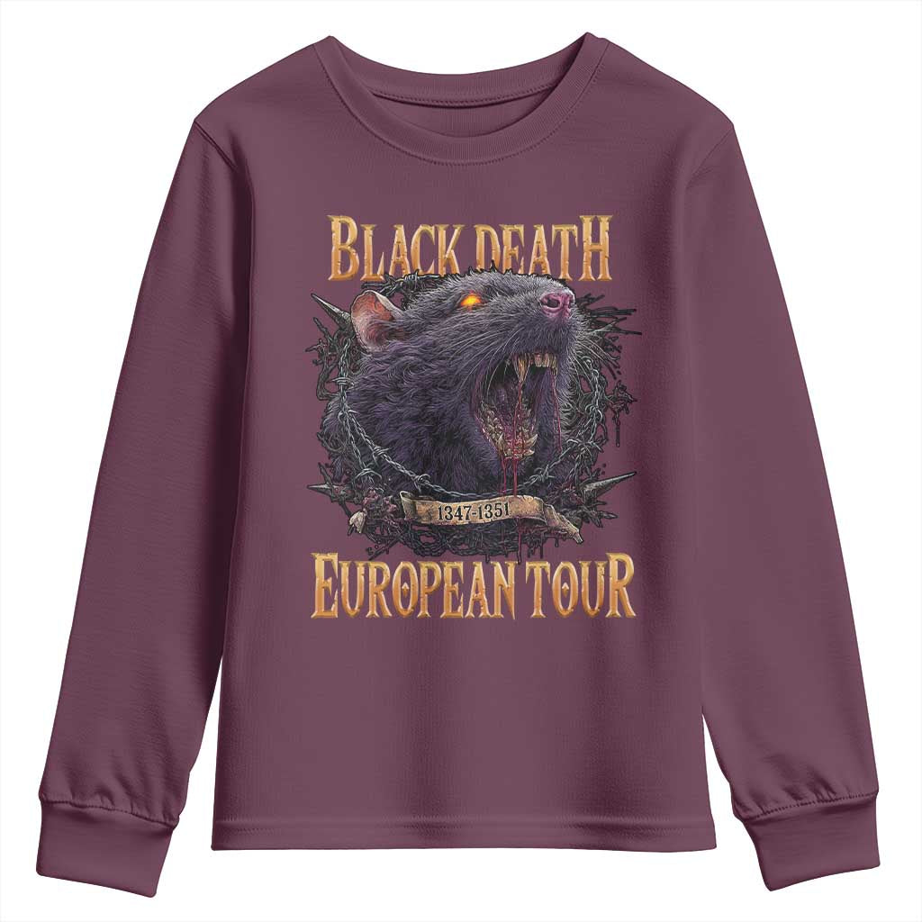 Black Death European Tour Youth Sweatshirt Plague Rat Medieval History Alternative Art TS10 Maroon Print Your Wear