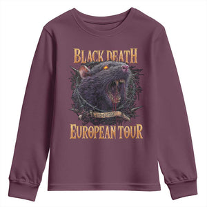 Black Death European Tour Youth Sweatshirt Plague Rat Medieval History Alternative Art TS10 Maroon Print Your Wear