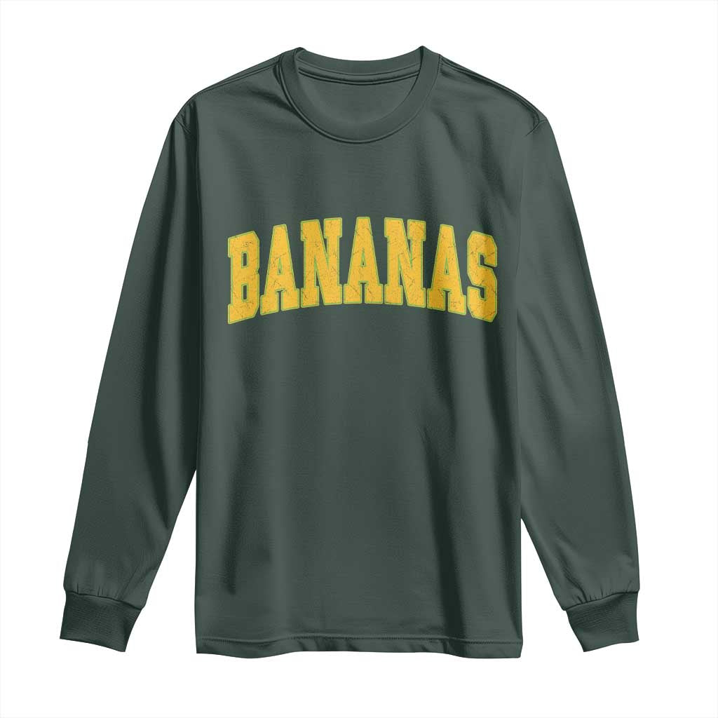 Funny Retro Bananas Long Sleeve Shirt Vintage Banana Gifts Yellow Varsity TS10 Dark Forest Green Print Your Wear