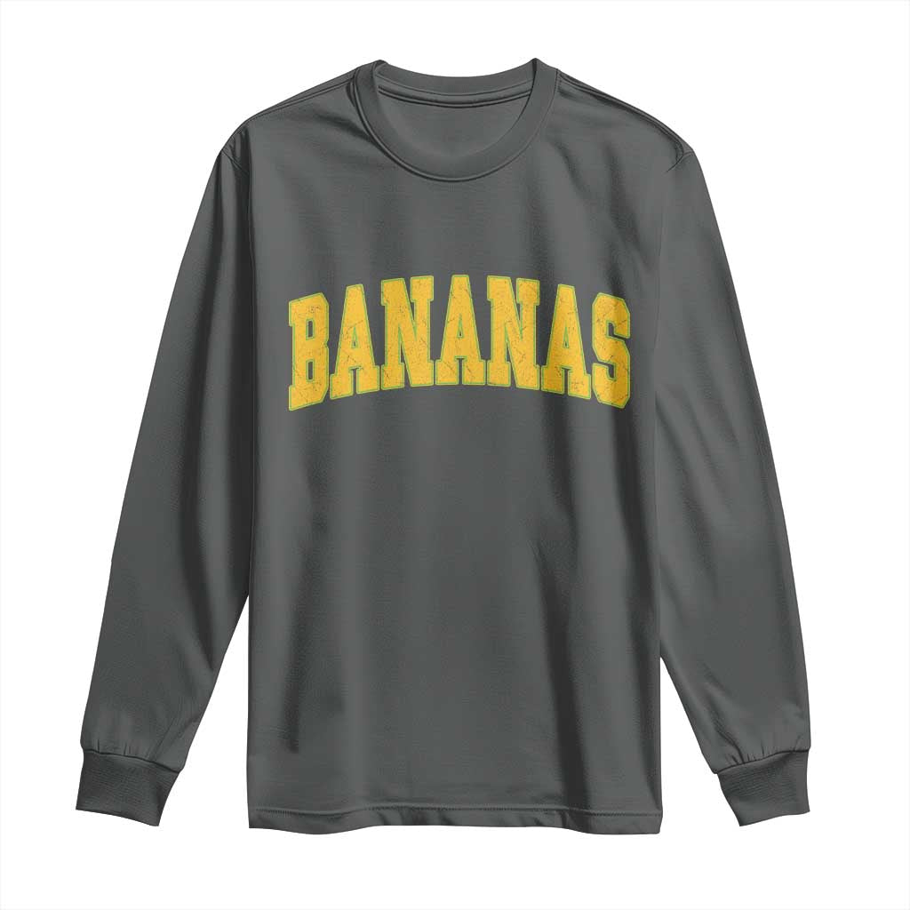 Funny Retro Bananas Long Sleeve Shirt Vintage Banana Gifts Yellow Varsity TS10 Dark Heather Print Your Wear