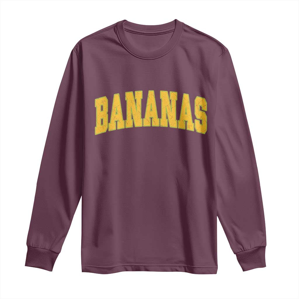 Funny Retro Bananas Long Sleeve Shirt Vintage Banana Gifts Yellow Varsity TS10 Maroon Print Your Wear
