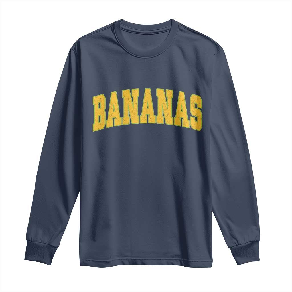 Funny Retro Bananas Long Sleeve Shirt Vintage Banana Gifts Yellow Varsity TS10 Navy Print Your Wear