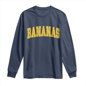 Funny Retro Bananas Long Sleeve Shirt Vintage Banana Gifts Yellow Varsity TS10 Navy Print Your Wear