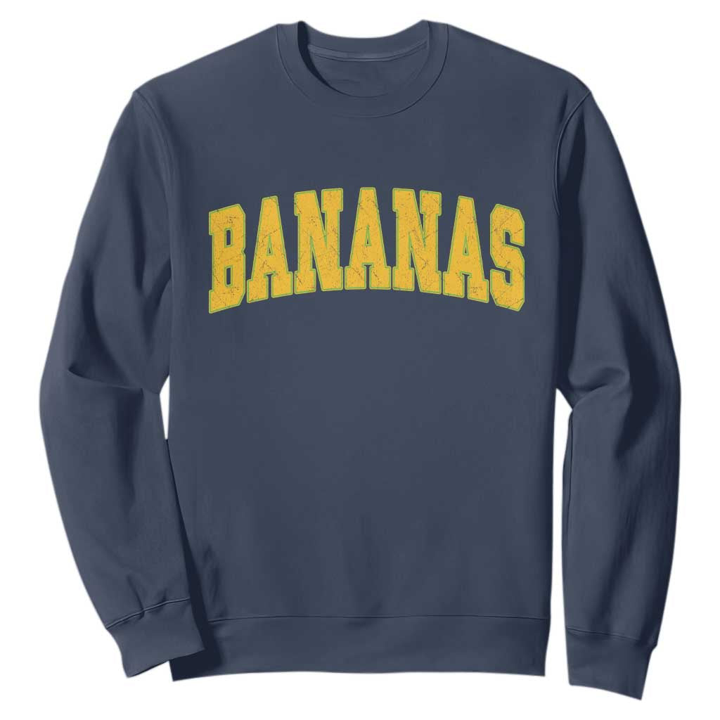 Funny Retro Bananas Sweatshirt Vintage Banana Gifts Yellow Varsity TS10 Navy Print Your Wear