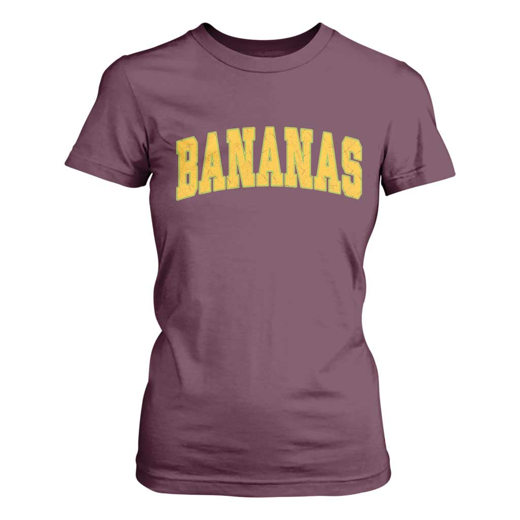 Funny Retro Bananas T Shirt For Women Vintage Banana Gifts Yellow Varsity TS10 Maroon Print Your Wear