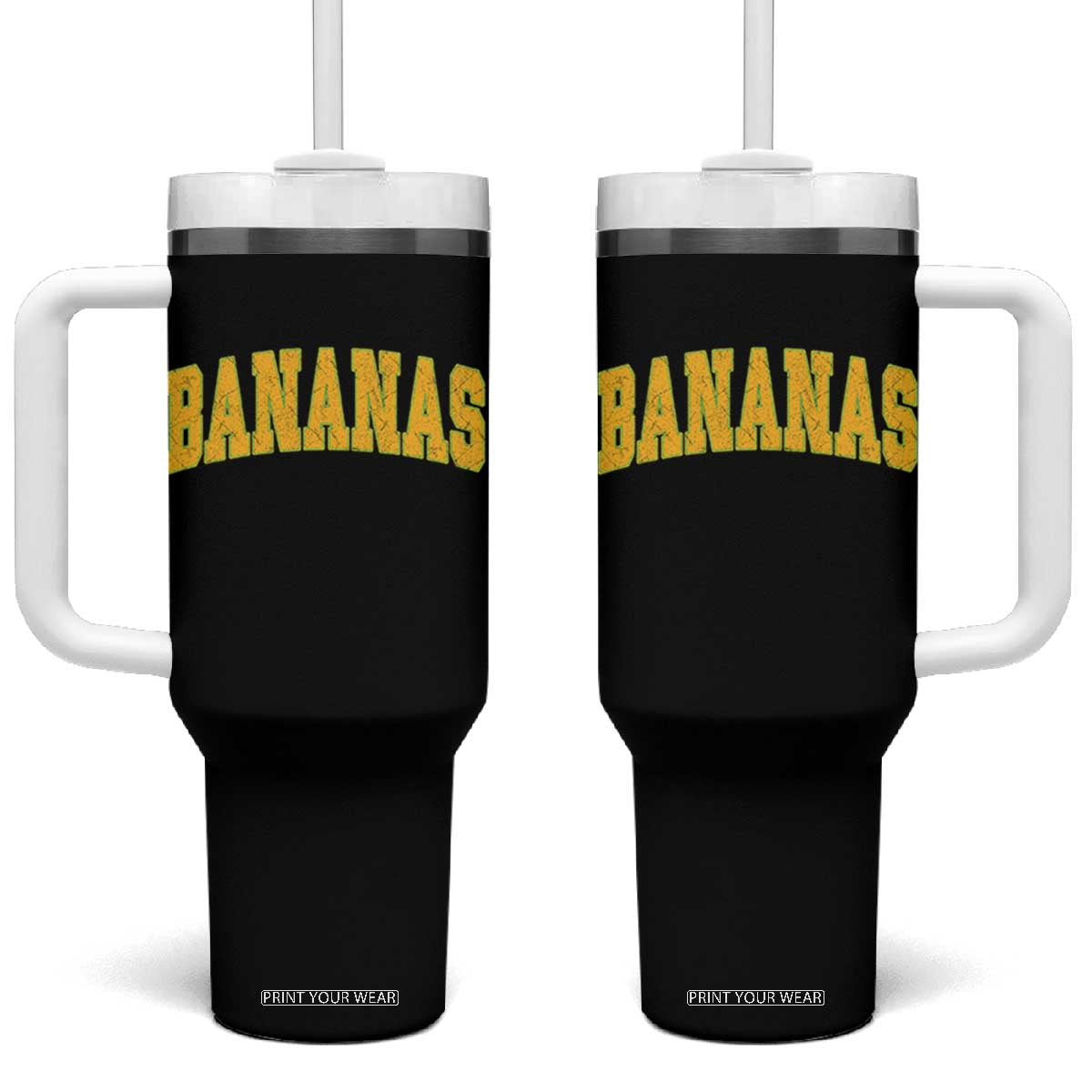 Funny Retro Bananas Tumbler With Handle Vintage Banana Gifts Yellow Varsity TS10 One Size: 40 oz Black Print Your Wear