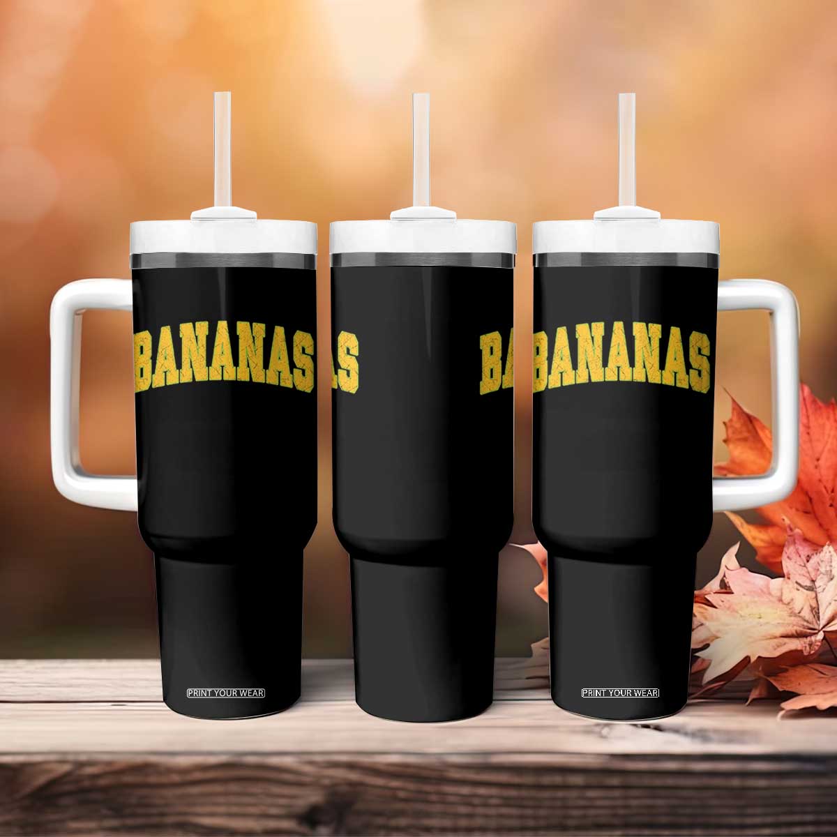 Funny Retro Bananas Tumbler With Handle Vintage Banana Gifts Yellow Varsity TS10 Print Your Wear
