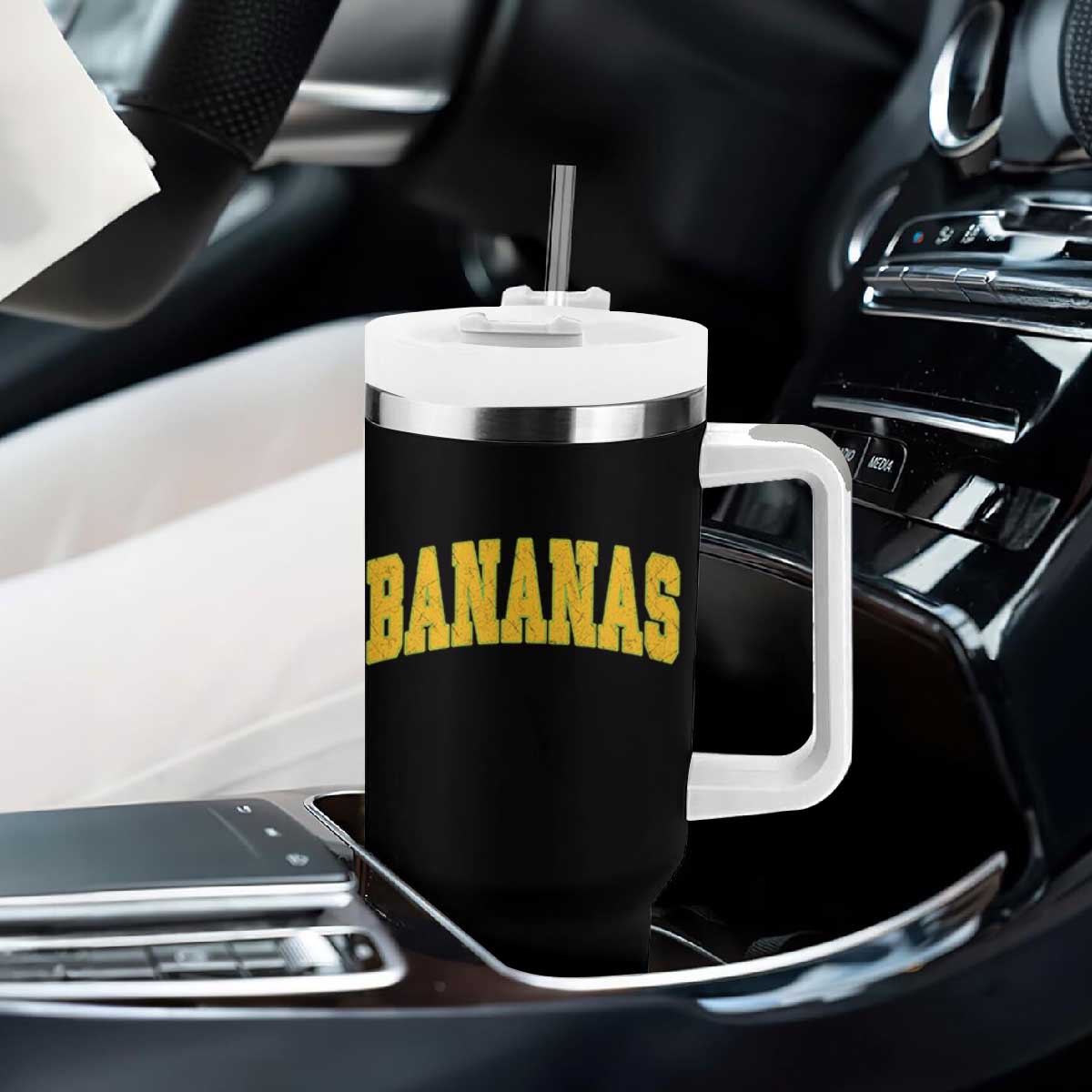 Funny Retro Bananas Tumbler With Handle Vintage Banana Gifts Yellow Varsity TS10 Print Your Wear