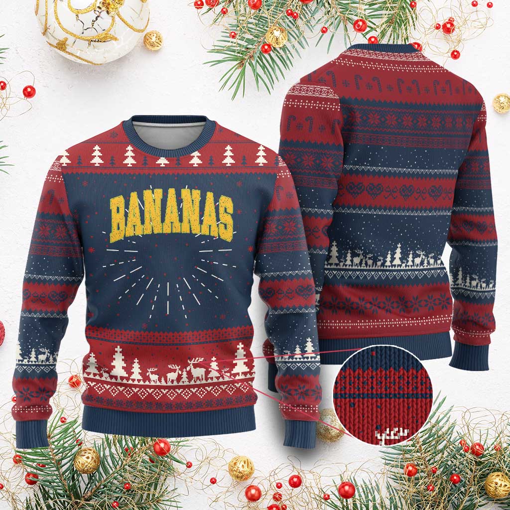 Funny Retro Bananas Knit Sweatshirt Vintage Banana Gifts Yellow Varsity TS10 Burgundy Print Your Wear