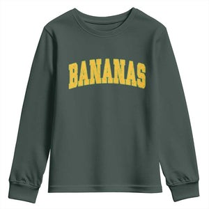 Funny Retro Bananas Youth Sweatshirt Vintage Banana Gifts Yellow Varsity TS10 Dark Forest Green Print Your Wear