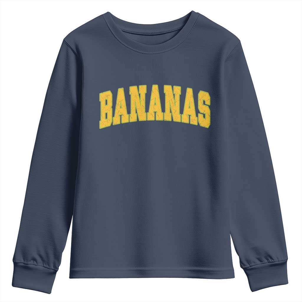 Funny Retro Bananas Youth Sweatshirt Vintage Banana Gifts Yellow Varsity TS10 Navy Print Your Wear
