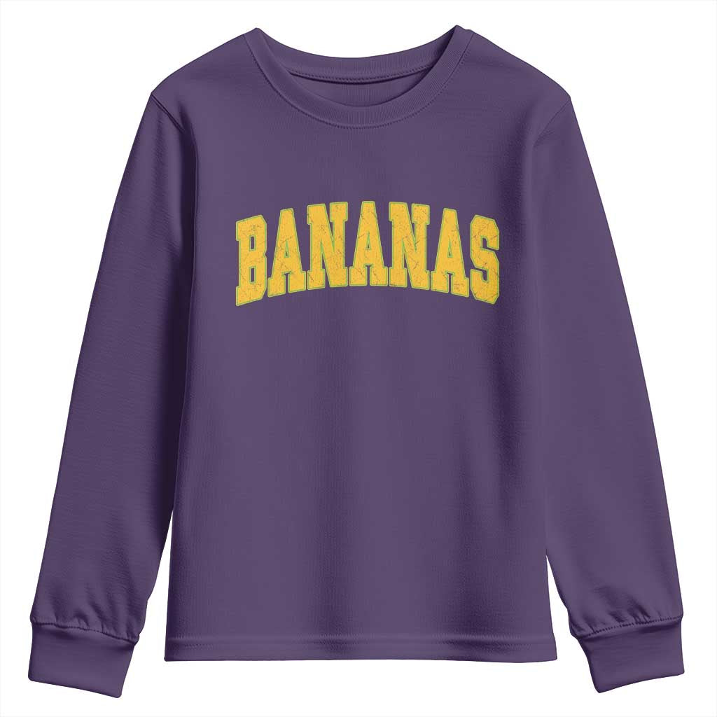Funny Retro Bananas Youth Sweatshirt Vintage Banana Gifts Yellow Varsity TS10 Purple Print Your Wear