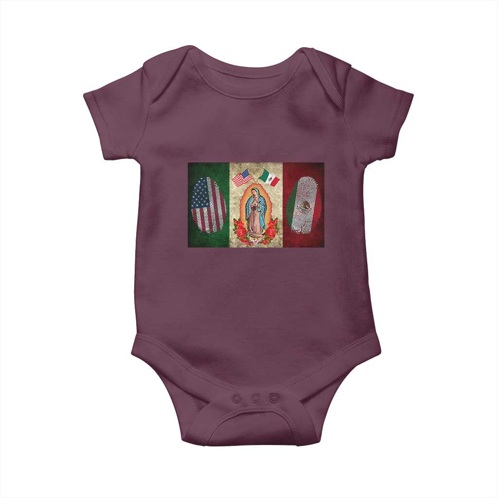 Mexico Flag Baby Onesie Virgin Mary Mexican American Patriotic Mexican Roots TS10 Maroon Print Your Wear