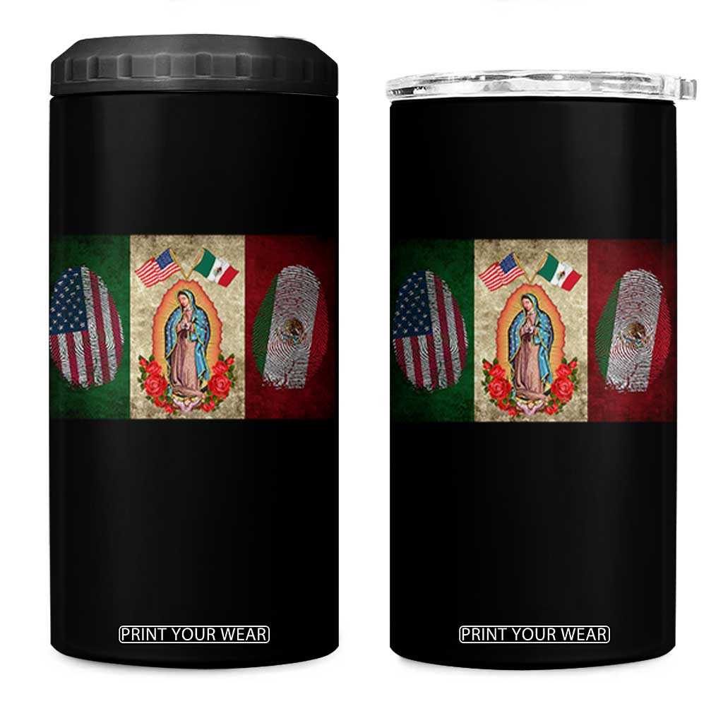 Mexico Flag 4 in 1 Can Cooler Tumbler Virgin Mary Mexican American Patriotic Mexican Roots TS10 One Size: 16 oz Black Print Your Wear