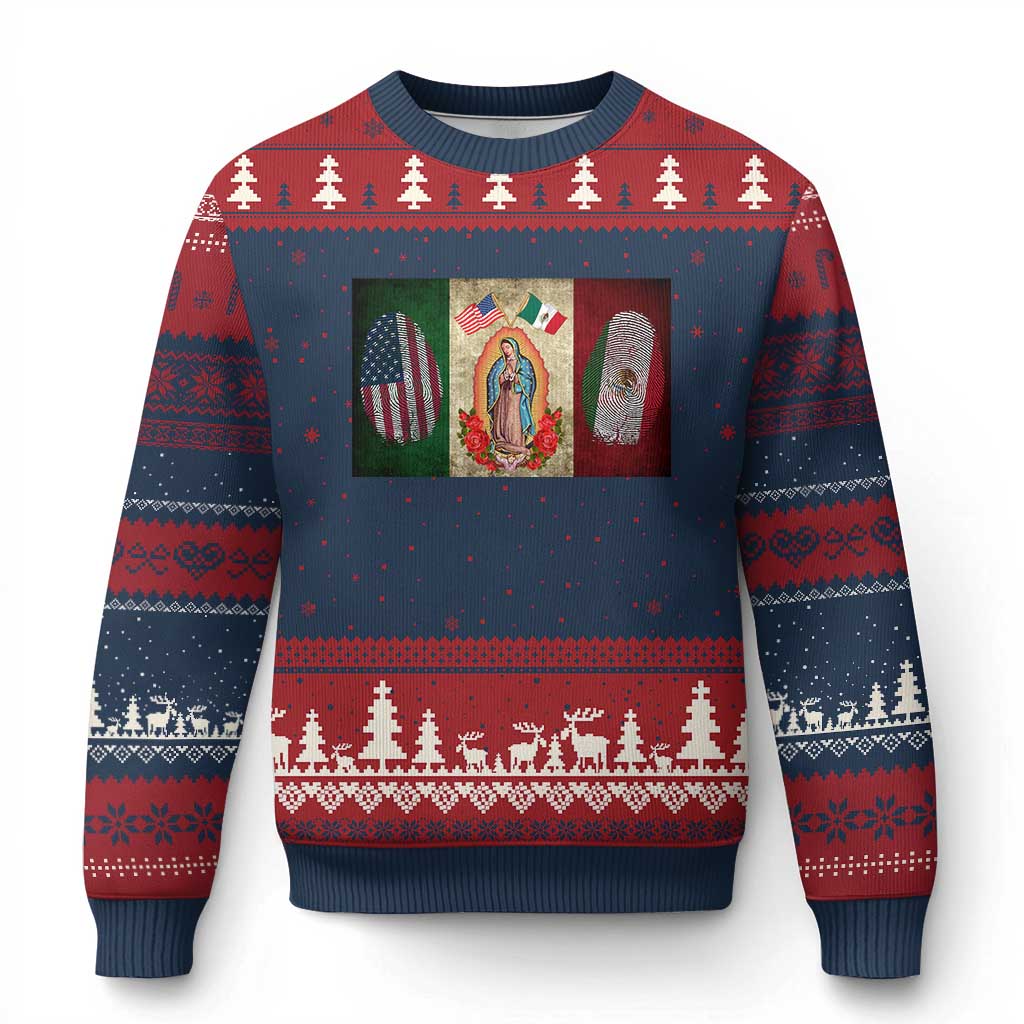 Mexico Flag Ugly Christmas Sweater Virgin Mary Mexican American Patriotic Mexican Roots TS10 Navy Red Print Your Wear