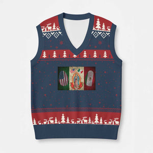 Mexico Flag V-Neck Knit Sweater Vest Virgin Mary Mexican American Patriotic Mexican Roots TS10 Navy Red Print Your Wear