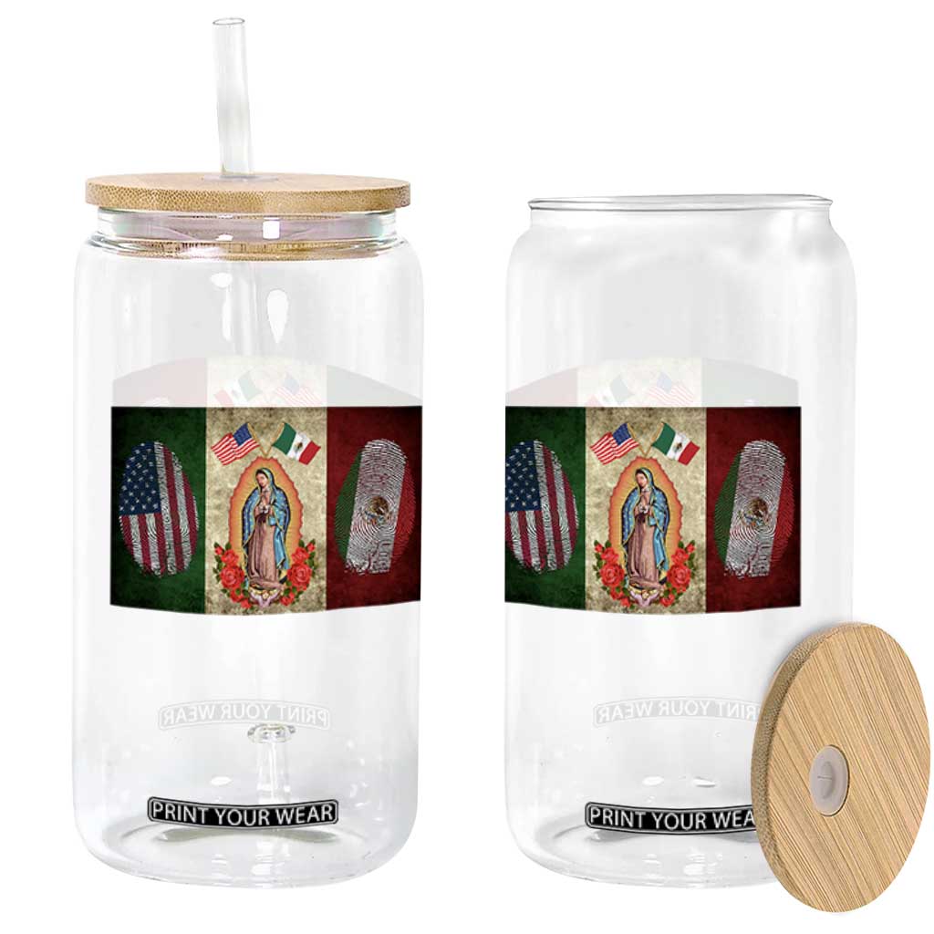 Mexico Flag Glass Can Virgin Mary Mexican American Patriotic Mexican Roots TS10 Print Your Wear