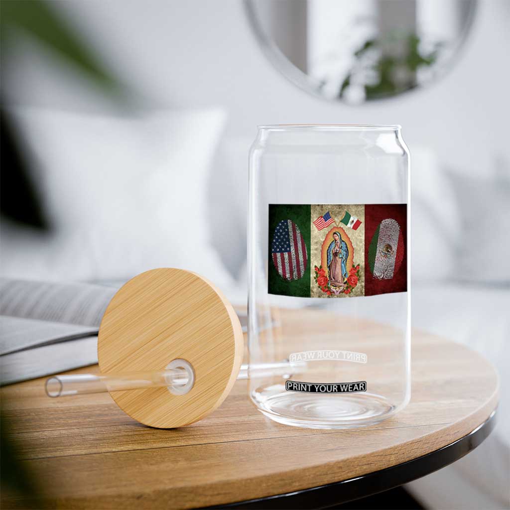 Mexico Flag Glass Can Virgin Mary Mexican American Patriotic Mexican Roots TS10 Print Your Wear