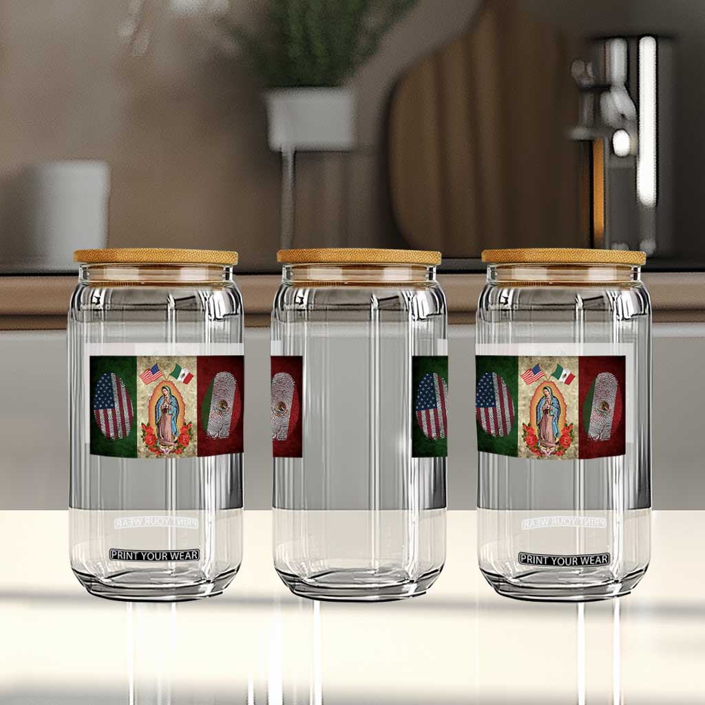 Mexico Flag Glass Can Virgin Mary Mexican American Patriotic Mexican Roots TS10 Print Your Wear
