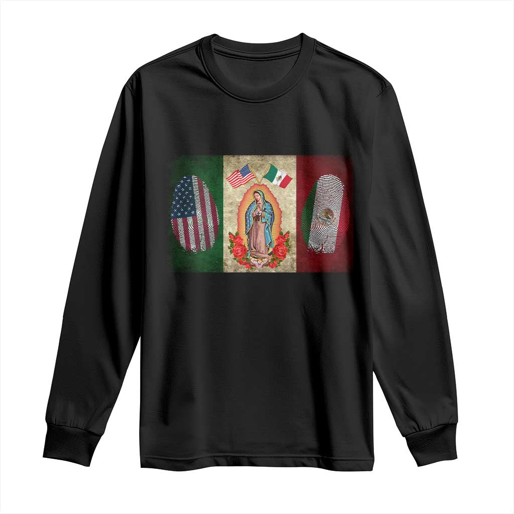 Mexico Flag Long Sleeve Shirt Virgin Mary Mexican American Patriotic Mexican Roots TS10 Black Print Your Wear