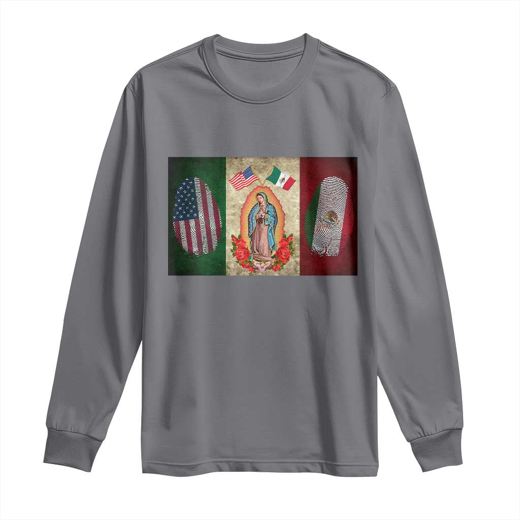 Mexico Flag Long Sleeve Shirt Virgin Mary Mexican American Patriotic Mexican Roots TS10 Charcoal Print Your Wear