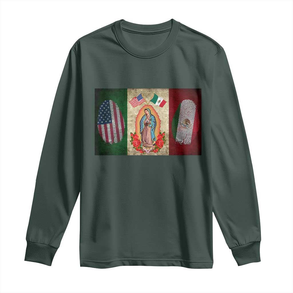 Mexico Flag Long Sleeve Shirt Virgin Mary Mexican American Patriotic Mexican Roots TS10 Dark Forest Green Print Your Wear