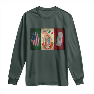 Mexico Flag Long Sleeve Shirt Virgin Mary Mexican American Patriotic Mexican Roots TS10 Dark Forest Green Print Your Wear