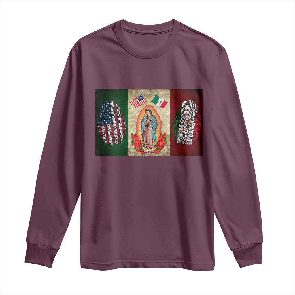Mexico Flag Long Sleeve Shirt Virgin Mary Mexican American Patriotic Mexican Roots TS10 Maroon Print Your Wear