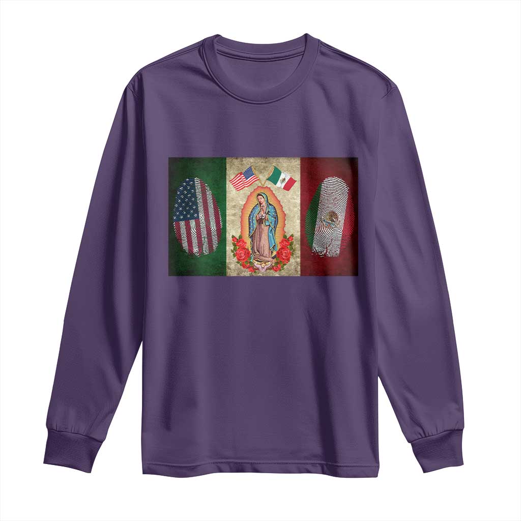 Mexico Flag Long Sleeve Shirt Virgin Mary Mexican American Patriotic Mexican Roots TS10 Purple Print Your Wear