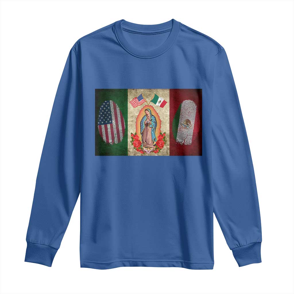 Mexico Flag Long Sleeve Shirt Virgin Mary Mexican American Patriotic Mexican Roots TS10 Royal Blue Print Your Wear