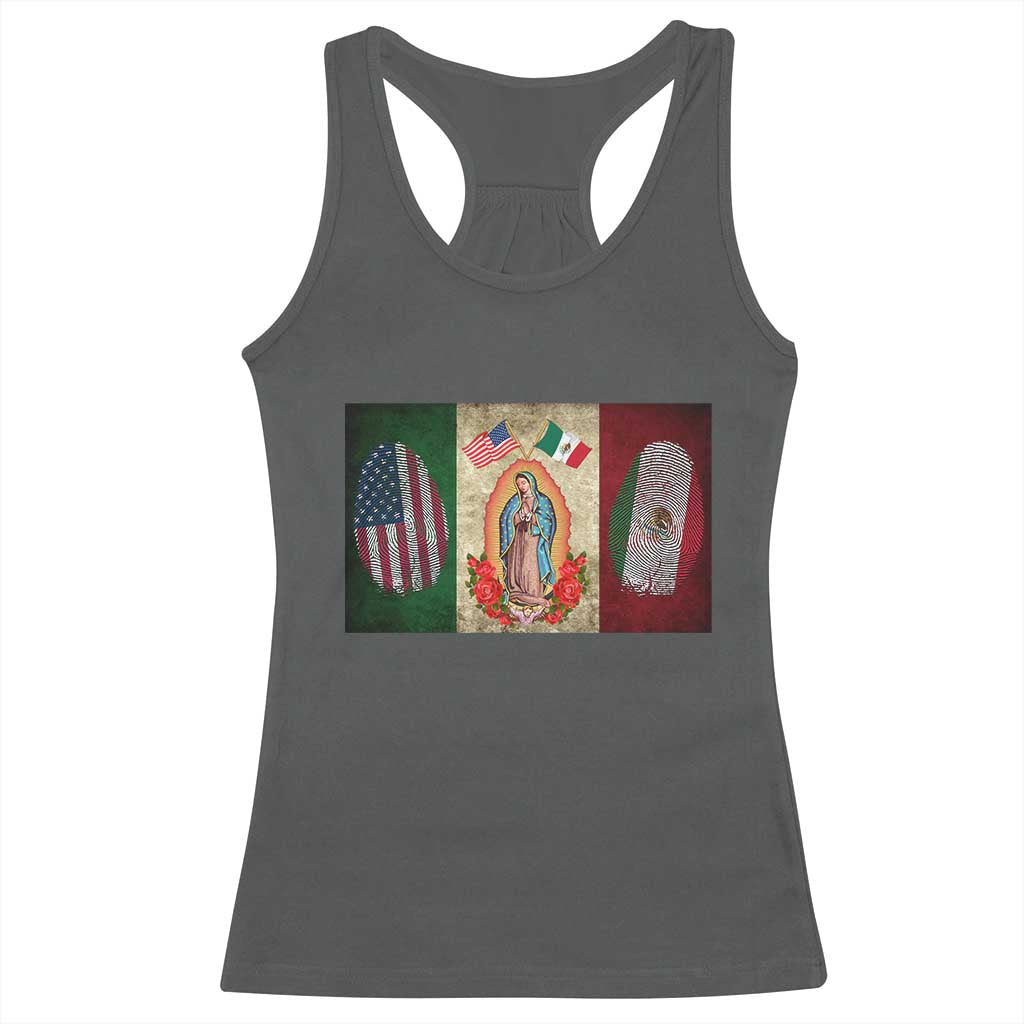 Mexico Flag Racerback Tank Top Virgin Mary Mexican American Patriotic Mexican Roots TS10 Dark Heather Print Your Wear
