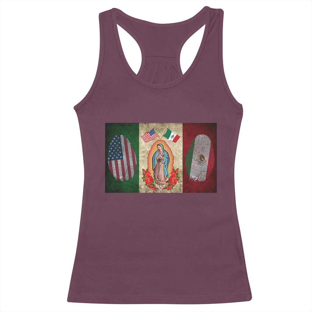 Mexico Flag Racerback Tank Top Virgin Mary Mexican American Patriotic Mexican Roots TS10 Maroon Print Your Wear