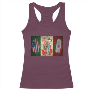 Mexico Flag Racerback Tank Top Virgin Mary Mexican American Patriotic Mexican Roots TS10 Maroon Print Your Wear