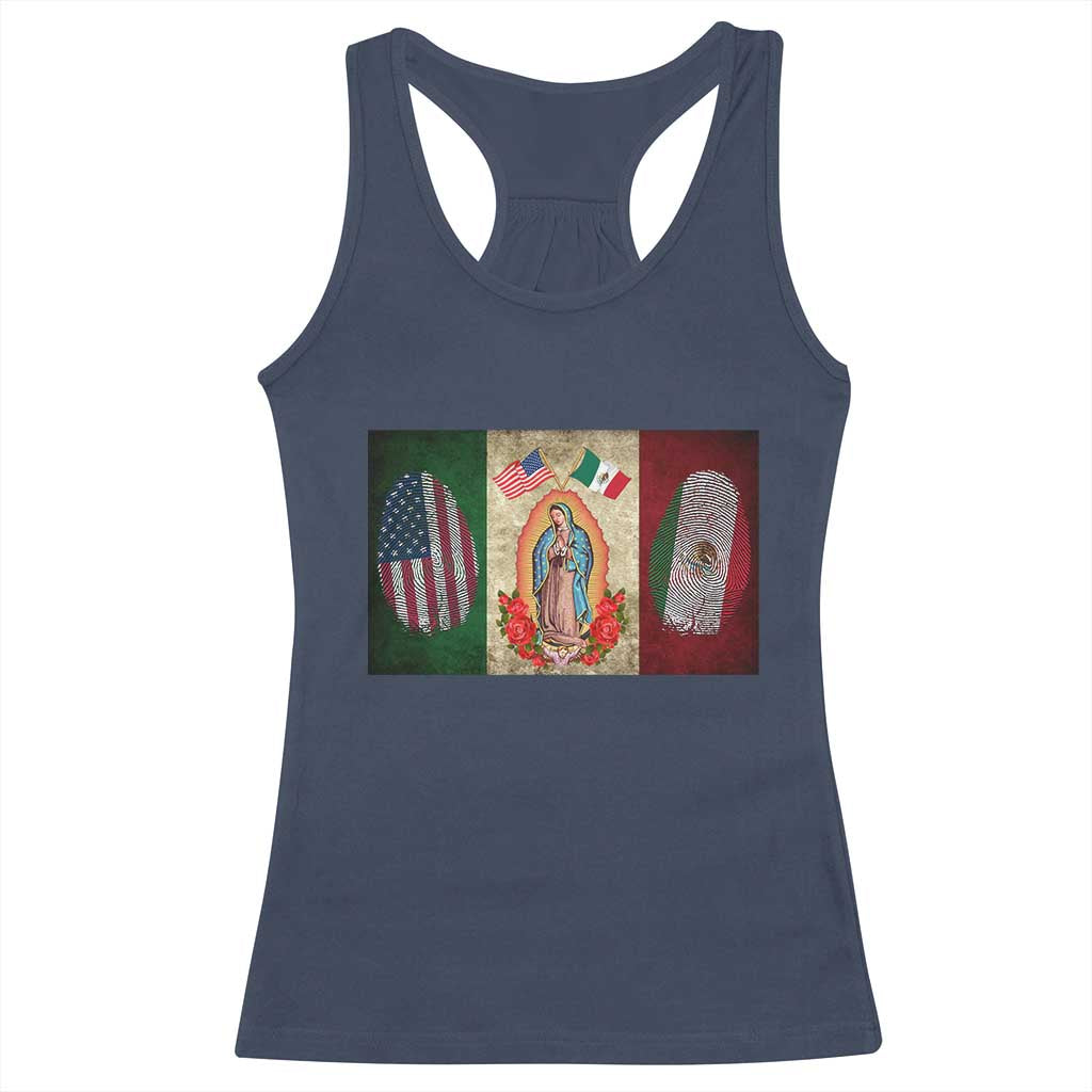 Mexico Flag Racerback Tank Top Virgin Mary Mexican American Patriotic Mexican Roots TS10 Navy Print Your Wear