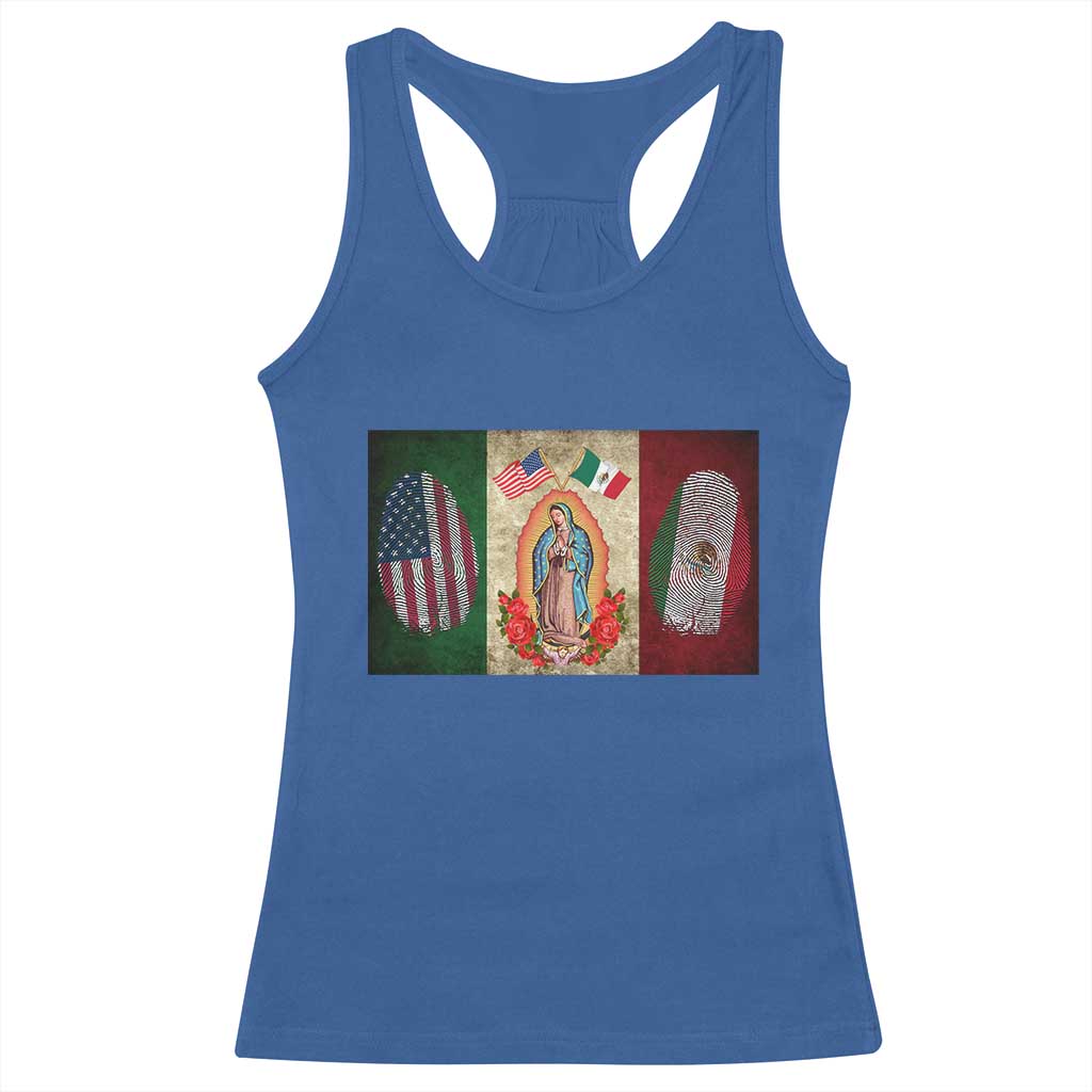 Mexico Flag Racerback Tank Top Virgin Mary Mexican American Patriotic Mexican Roots TS10 Royal Blue Print Your Wear