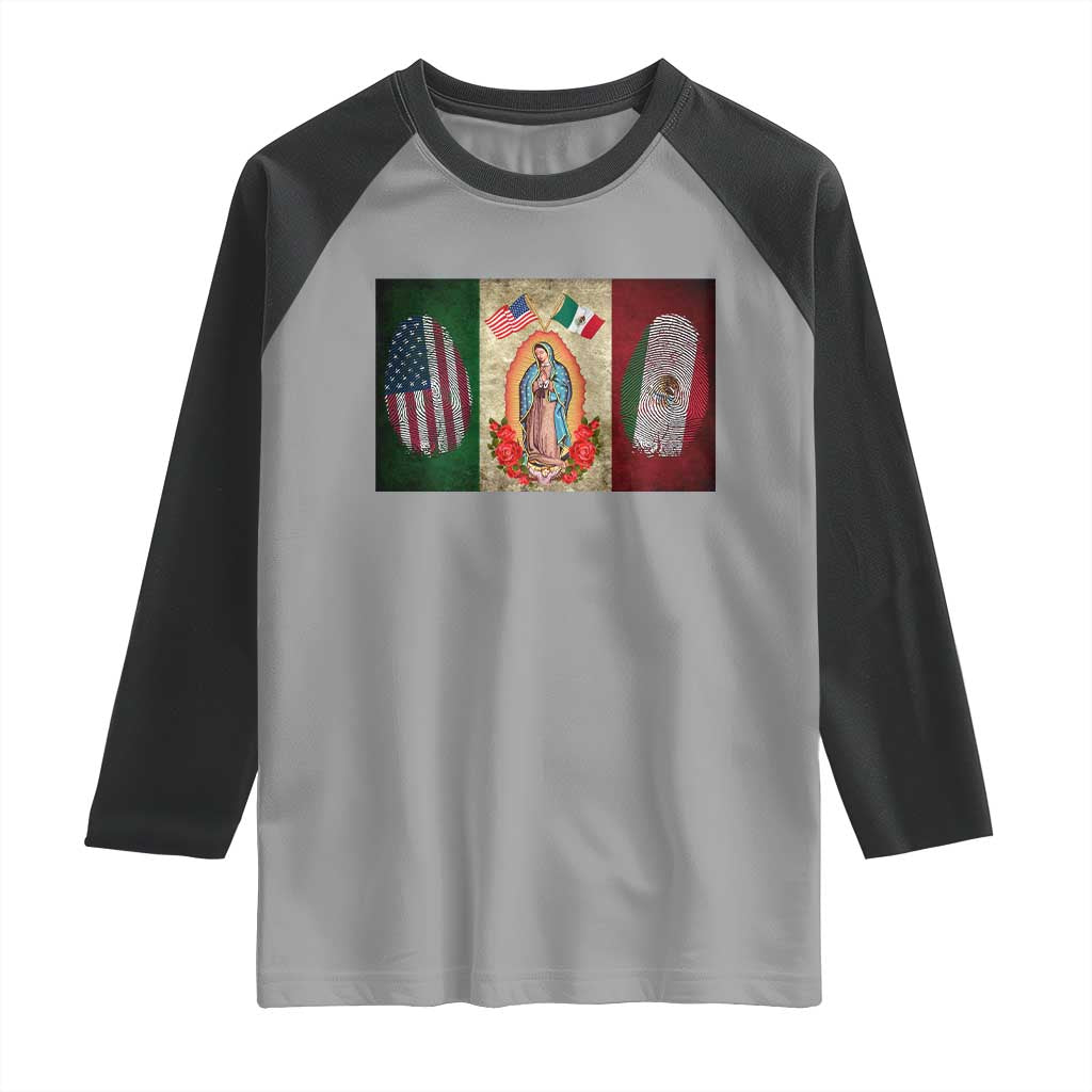 Mexico Flag Raglan Shirt Virgin Mary Mexican American Patriotic Mexican Roots TS10 Sport Gray Black Print Your Wear