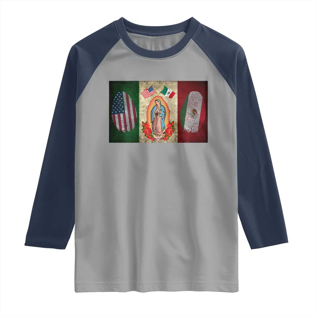 Mexico Flag Raglan Shirt Virgin Mary Mexican American Patriotic Mexican Roots TS10 Sport Gray Navy Print Your Wear