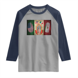 Mexico Flag Raglan Shirt Virgin Mary Mexican American Patriotic Mexican Roots TS10 Sport Gray Navy Print Your Wear