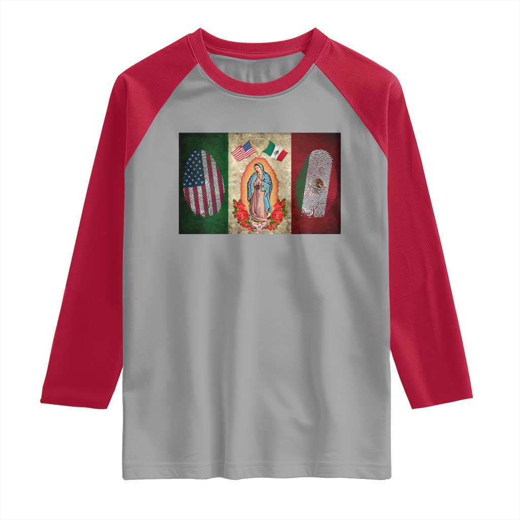 Mexico Flag Raglan Shirt Virgin Mary Mexican American Patriotic Mexican Roots TS10 Sport Gray Red Print Your Wear