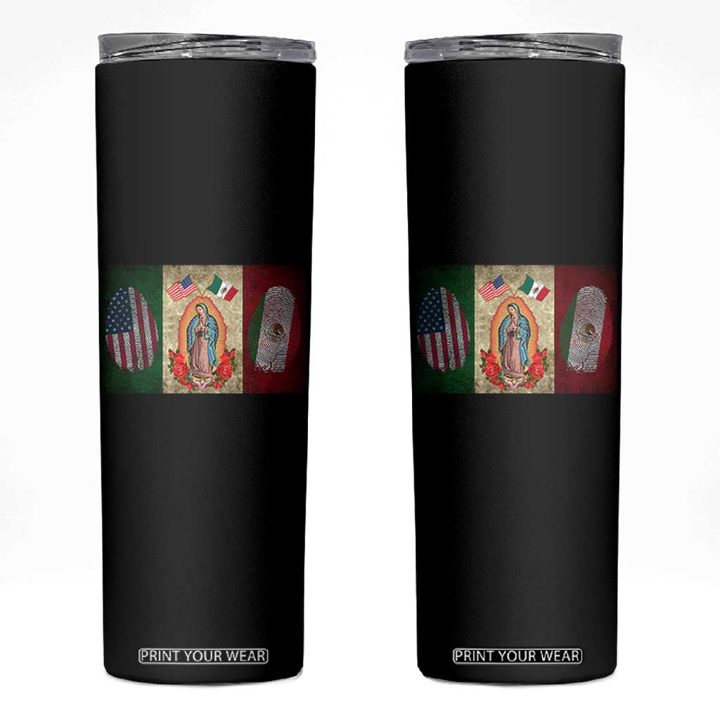 Mexico Flag Skinny Tumbler Virgin Mary Mexican American Patriotic Mexican Roots TS10 Black Print Your Wear