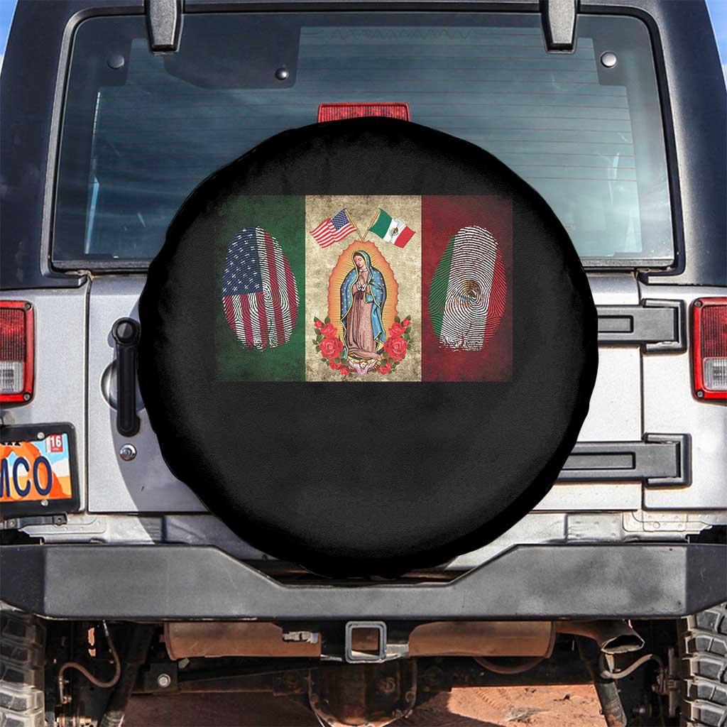 Mexico Flag Spare Tire Cover Virgin Mary Mexican American Patriotic Mexican Roots TS10 No hole Black Print Your Wear