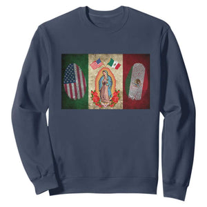 Mexico Flag Sweatshirt Virgin Mary Mexican American Patriotic Mexican Roots TS10 Navy Print Your Wear