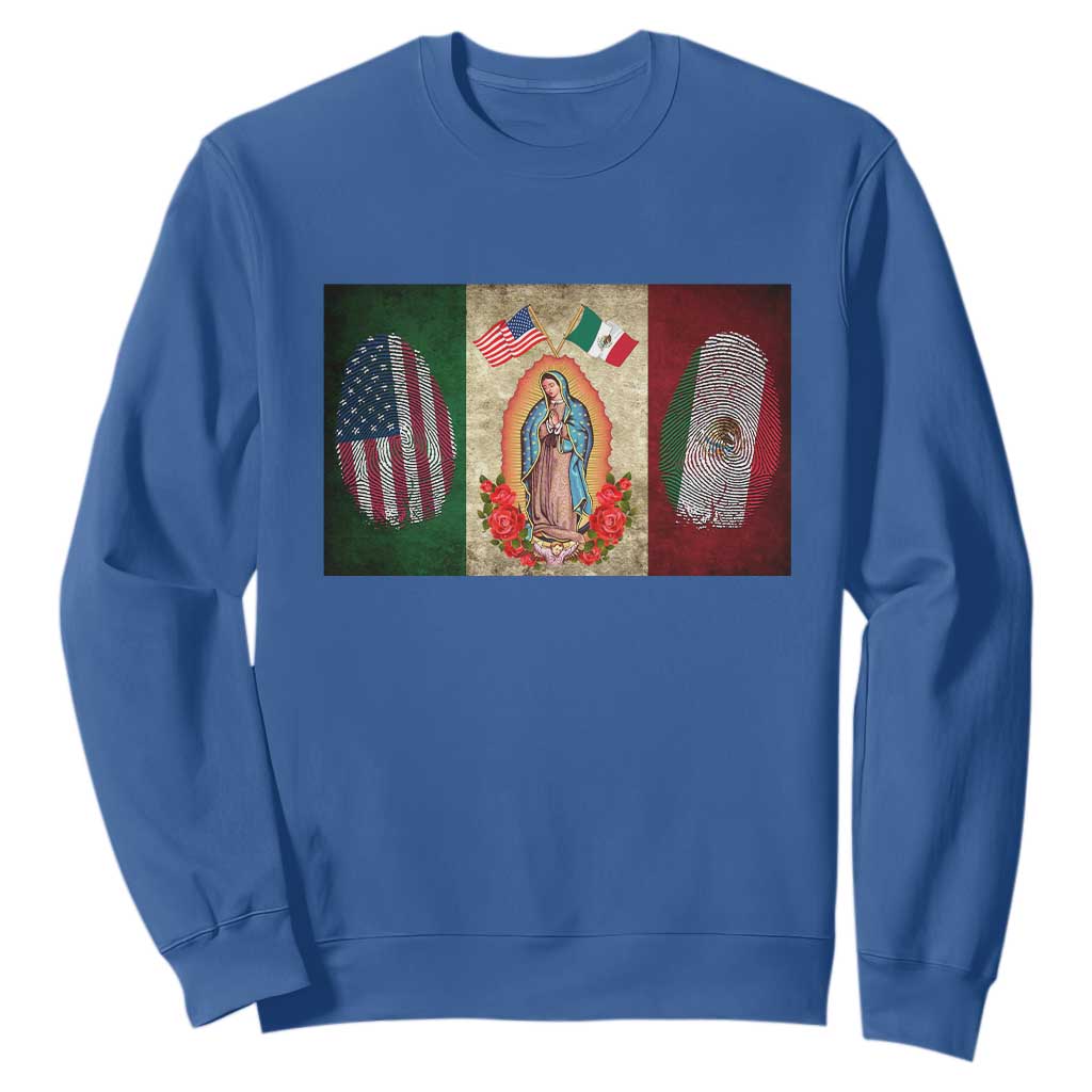 Mexico Flag Sweatshirt Virgin Mary Mexican American Patriotic Mexican Roots TS10 Royal Blue Print Your Wear