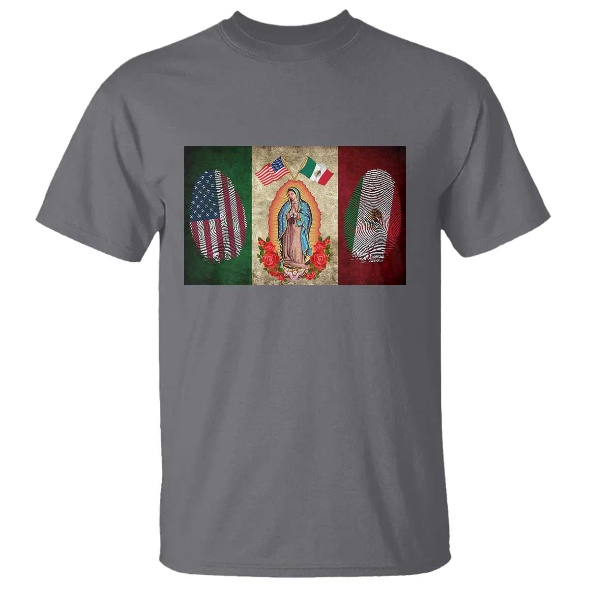 Mexico Flag T Shirt Virgin Mary Mexican American Patriotic Mexican Roots TS10 Charcoal Print Your Wear