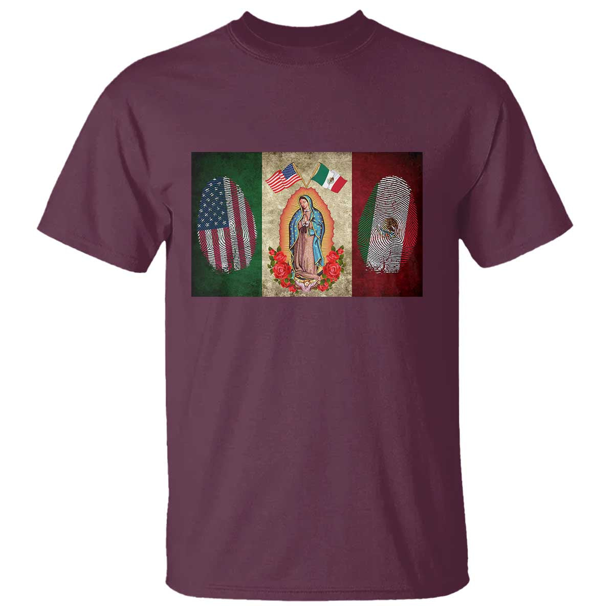 Mexico Flag T Shirt Virgin Mary Mexican American Patriotic Mexican Roots TS10 Maroon Print Your Wear
