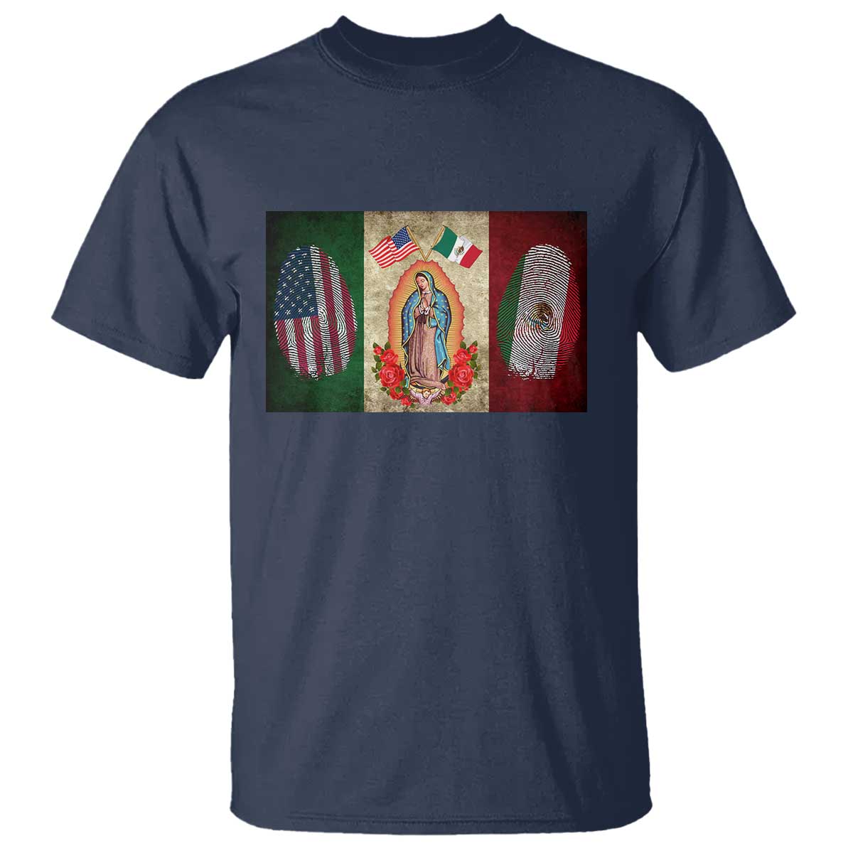Mexico Flag T Shirt Virgin Mary Mexican American Patriotic Mexican Roots TS10 Navy Print Your Wear