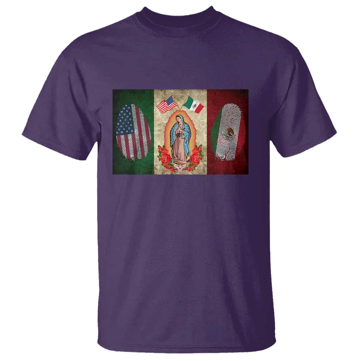 Mexico Flag T Shirt Virgin Mary Mexican American Patriotic Mexican Roots TS10 Purple Print Your Wear