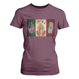 Mexico Flag T Shirt For Women Virgin Mary Mexican American Patriotic Mexican Roots TS10 Maroon Print Your Wear